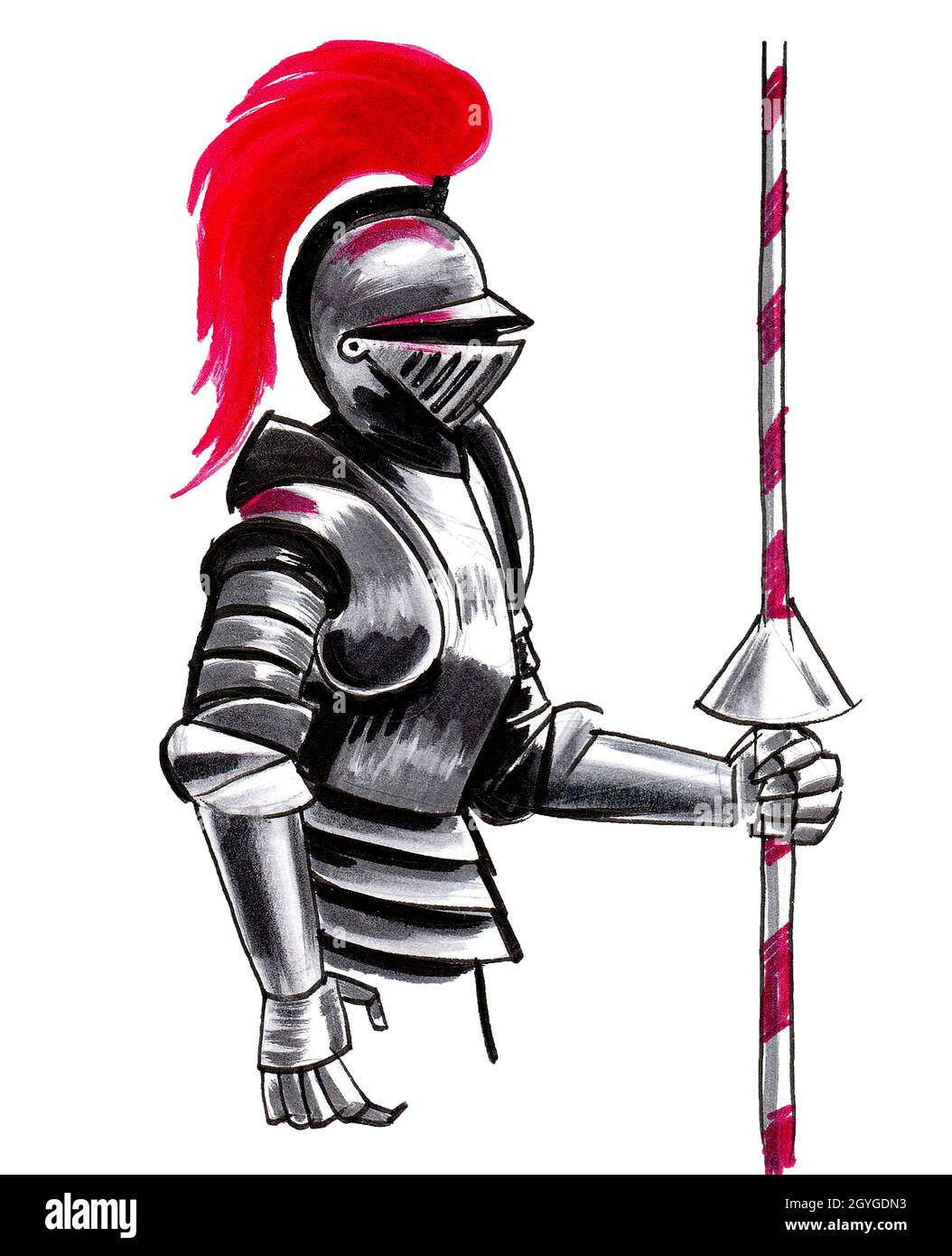 armadura medieval de caballero con lanza dibujo de tinta y acuarela 2gygdn3